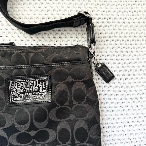 Coach Black Canvas Signature Poppy Patent Patch Small Slim Crossbody Bag - Picture 7 of 12